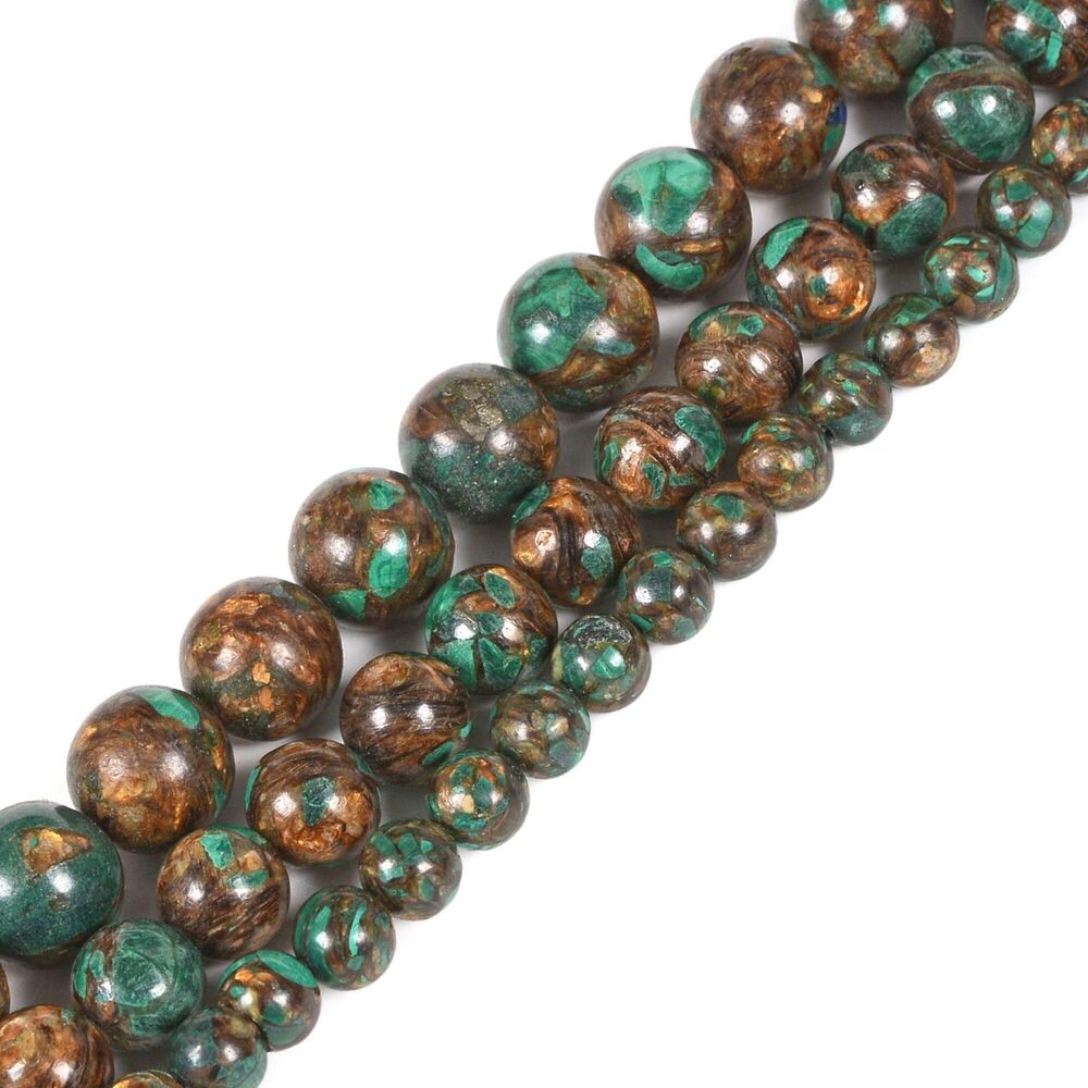 2482 Copper Malachite 10mm Gemstone Round Loose Strand Beads for DIY